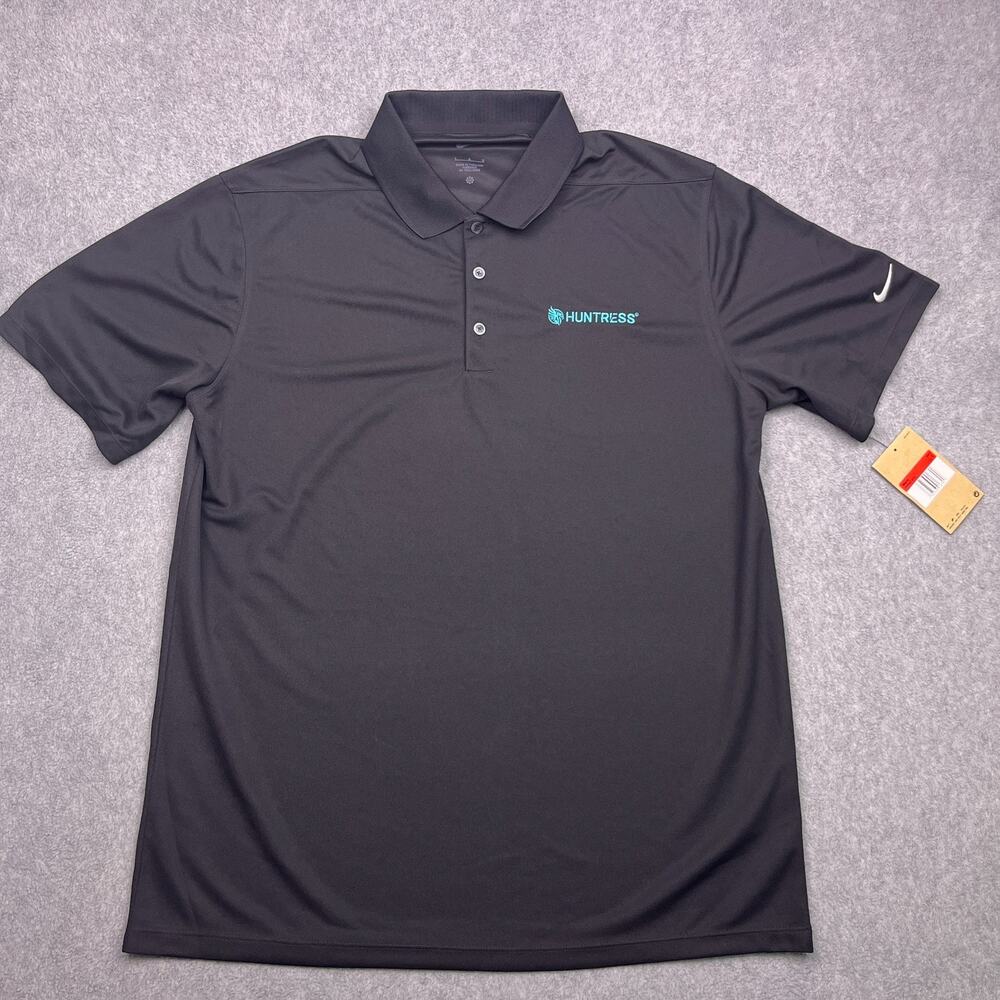 nwt nike huntress polo shirt black polyester golf short sleeve mens large